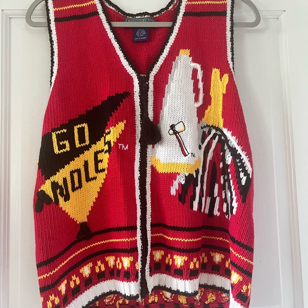 Florida State Vintage 90’s Red Knitted Sweater Vest Zip Up Seminole